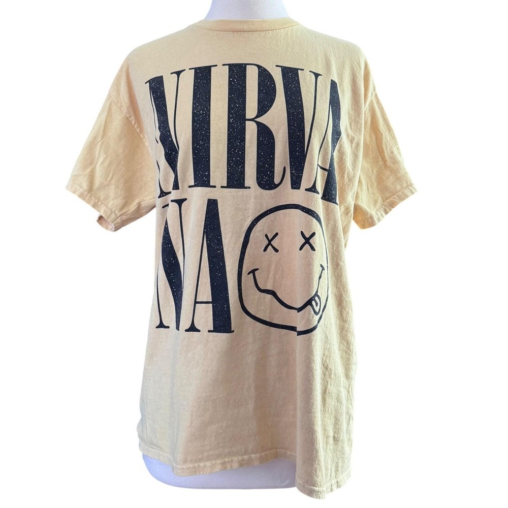 Yellow Nirvana Large band shirt - 90's grunge Rock Kurt Cobain Casual Party